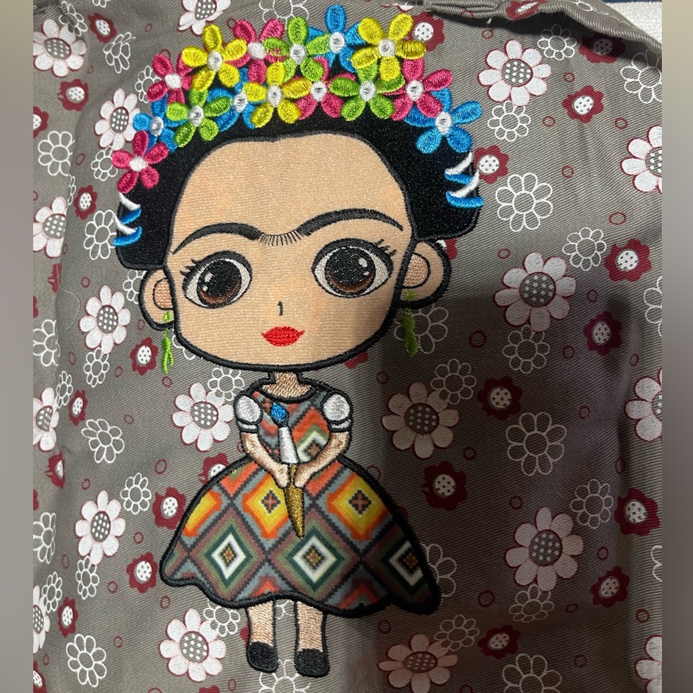 Colorful Floral Handmade Embroidered Frida Khalo Apron